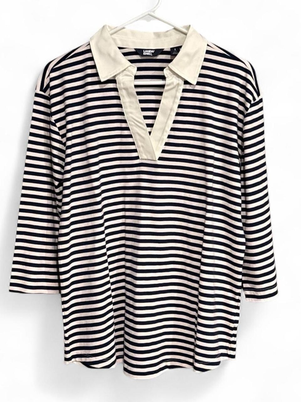 Lands' End Women's 3 Quarter Sleeve Collared Striped Blouse - Size S - NWOT